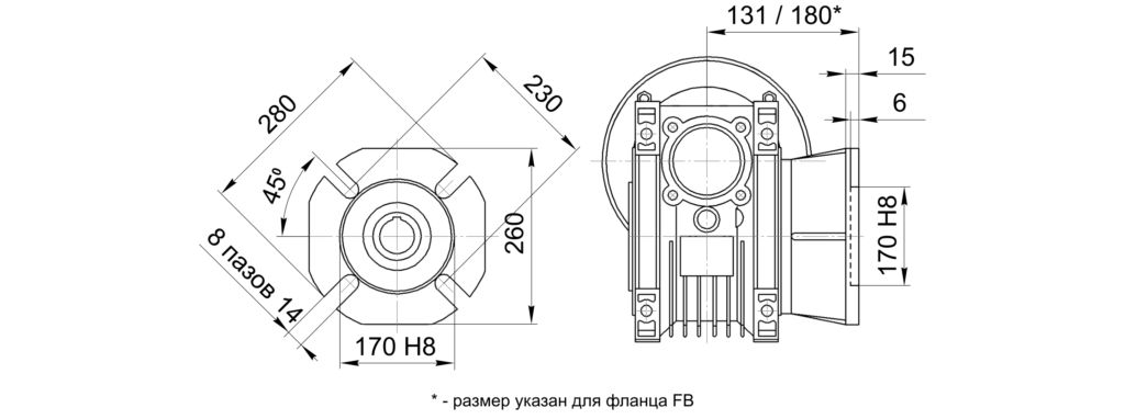 Размеры выходного фланца NMRV 110