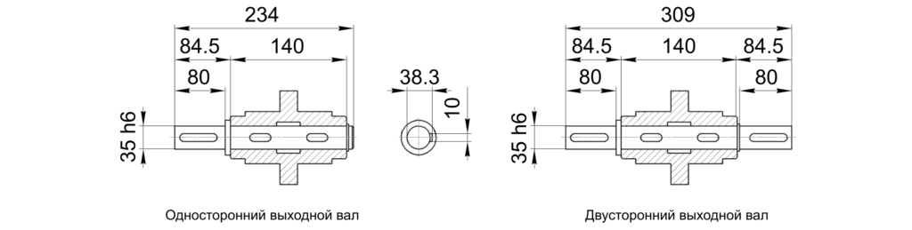 Размеры выходных валов NMRV090